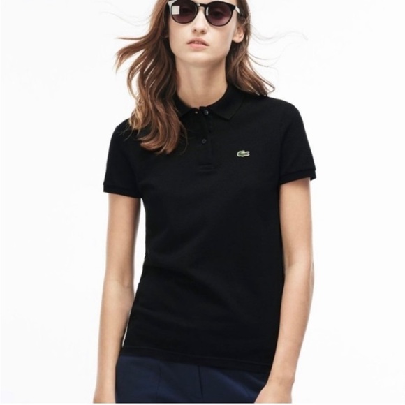 Lacoste Black Two-Button Logo Petit Piqué Polo Short Sleeve Shirt Size 44 - Picture 1 of 7